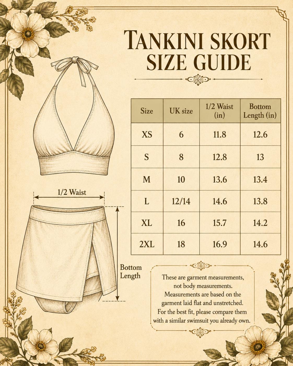 Earthy Brown & Green Checker Retro Halter Tankini Skort Swim Set with Integrated Bottoms