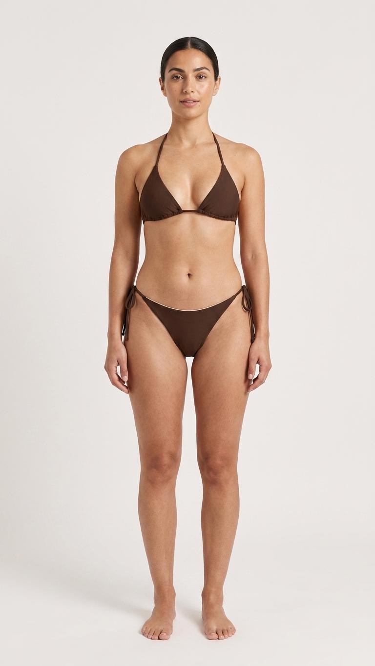 Classic Retro & Stylish Brown Triangle Swimsuit, Eco-Friendly Recycled Strappy Bikini Set, Lined, Removable Padding