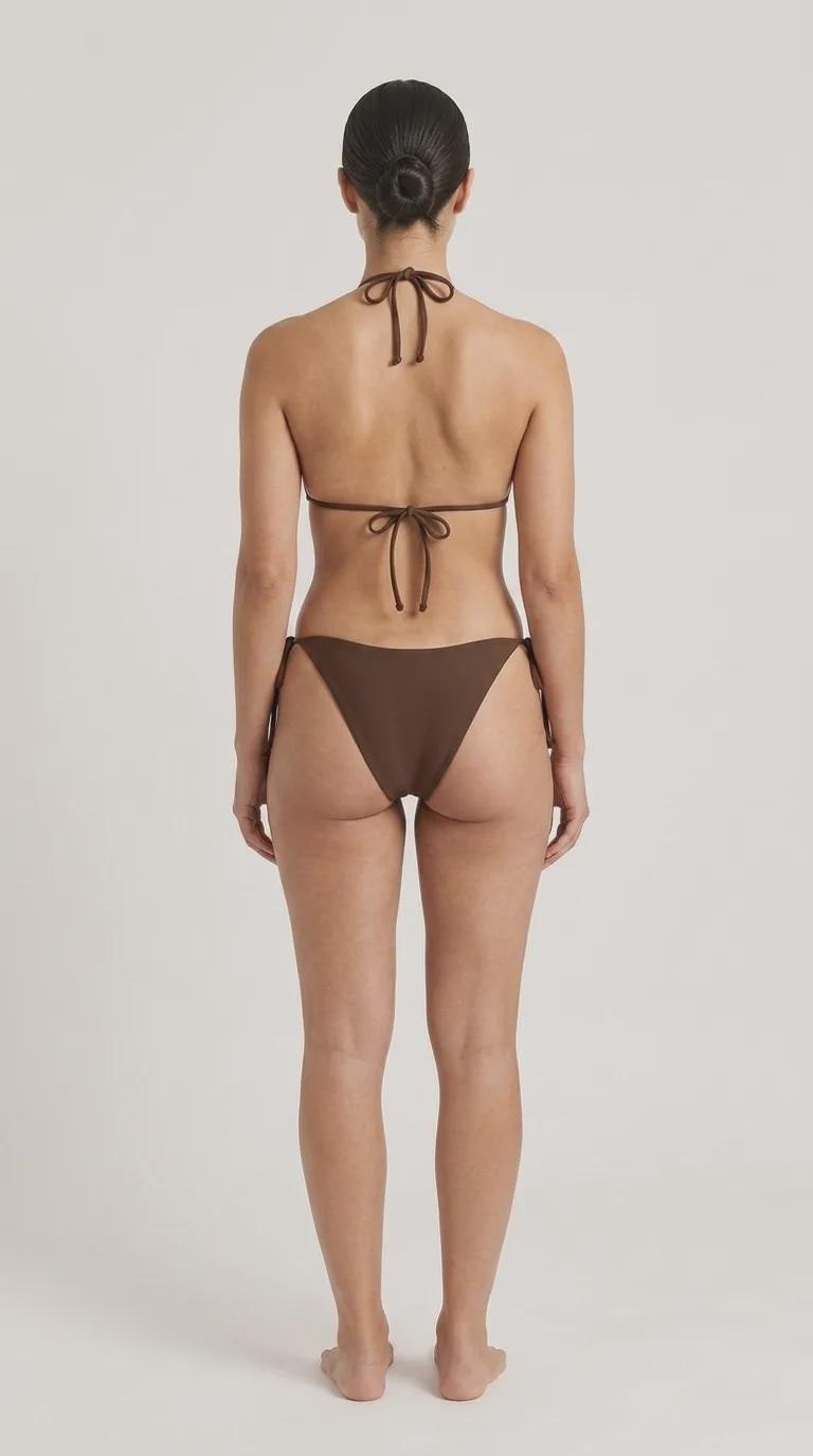 Classic Retro & Stylish Brown Triangle Swimsuit, Eco-Friendly Recycled Strappy Bikini Set, Lined, Removable Padding