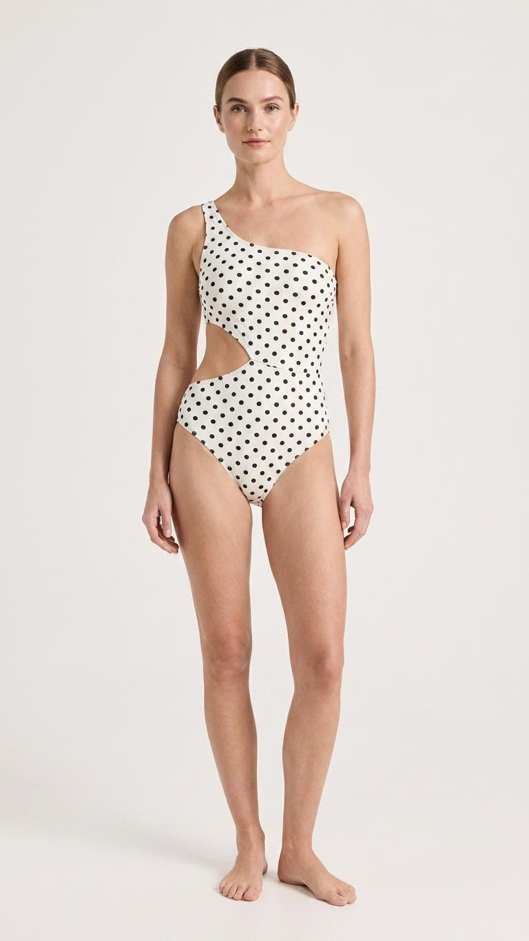 One-Shoulder Cutout One Piece Swimsuit: Retro Delicate Polka Dots