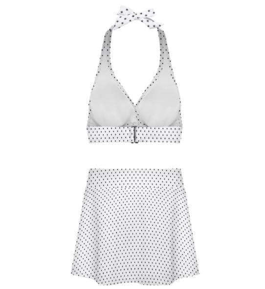 Off-White Polka Dot Retro Halter Tankini Skort Swim Set with Integrated Bottoms