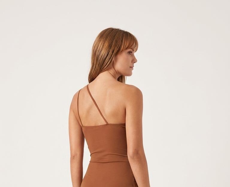Retro One Shoulder Ruched Swimsuit with Keyhole Strap, Vintage-Inspired One-Piece, Terracotta Brown