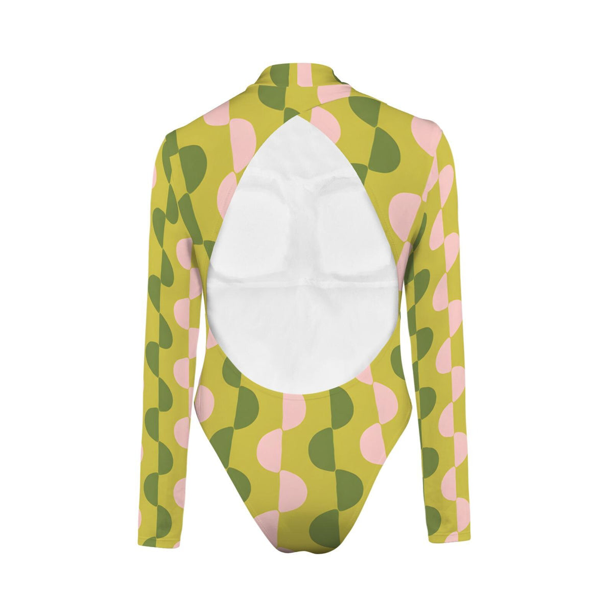 Retro Mod-Stye Long-Sleeve Swimsuit with Open Back - Lined & Padded - Green