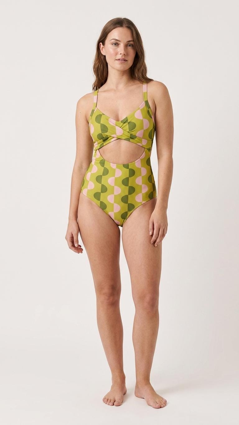 Mod Green Cut-Out One-Piece Swimsuit, Lace-Up Back & Ruching, Pin-Up Vibes