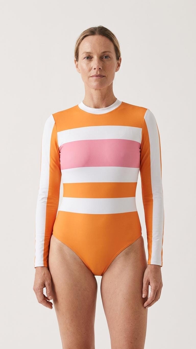 Retro Long Sleeve One-Piece Swimsuit | Vintage Zipper Bathing Suit | Lightweight, Soft Chest Pads