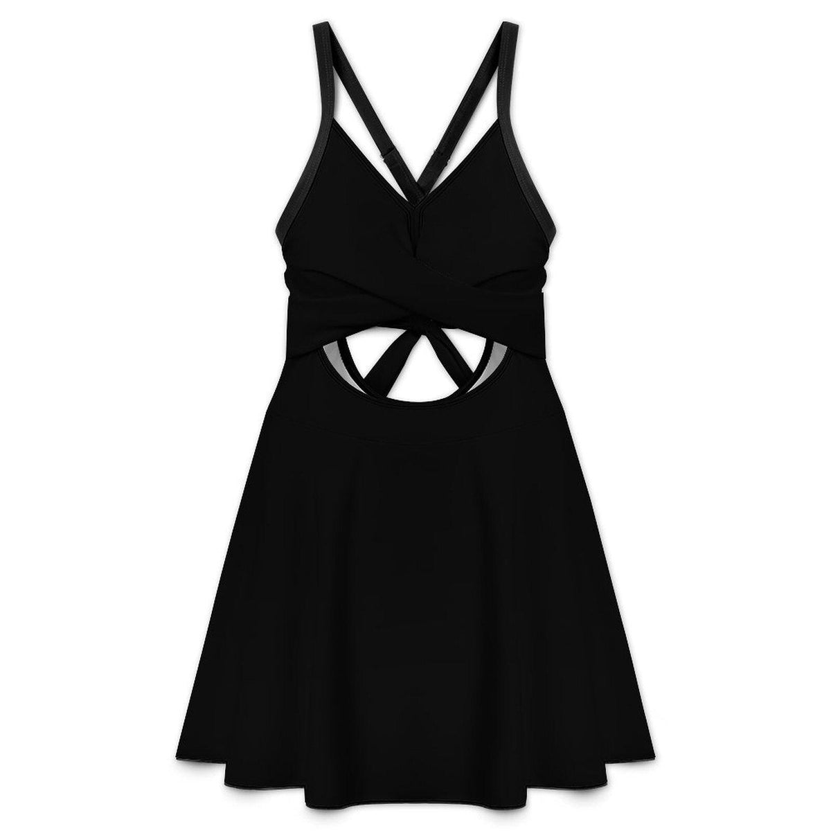 Retro Skirted One-Piece Swimsuit with Cut-Out Detail | Integrated Bottoms | Black
