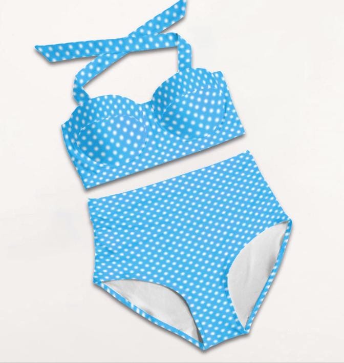 Retro Sweetheart High-Waist Ruched Bikini, Pin Up-Inspired Halter Swimsuit, Yellow & White Polka-Dot