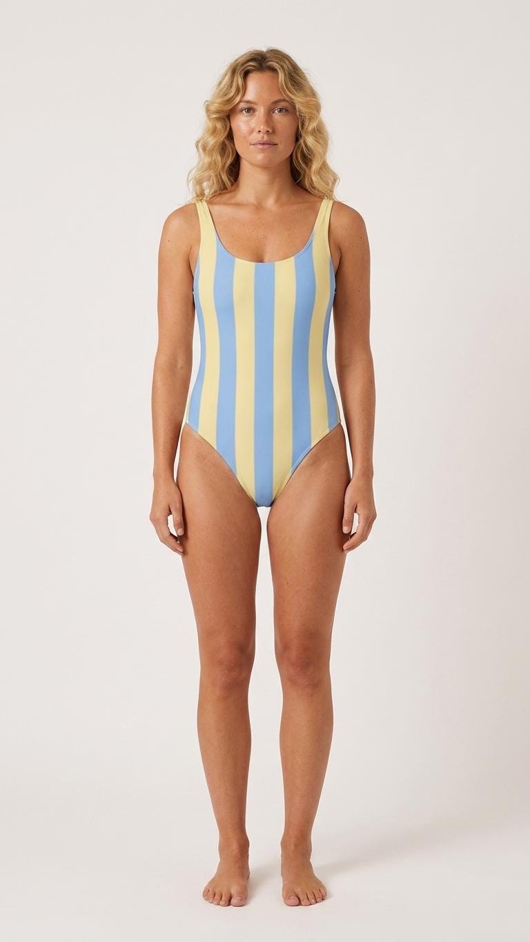Blue Yellow Striped One Piece Swimsuit – Retro Coastal Summer Bathing Suit