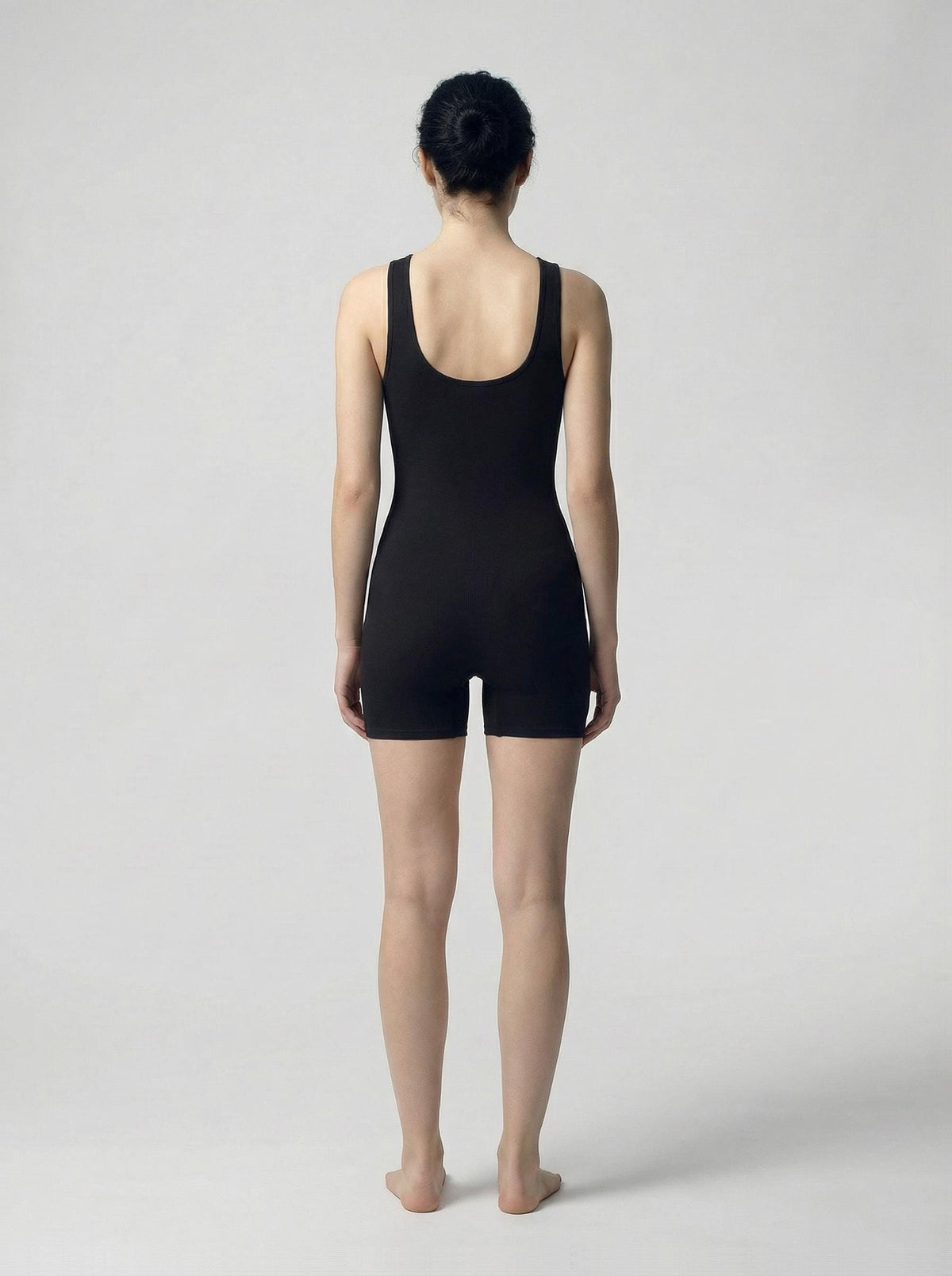 Vintage-Inspired Swimsuit, Retro Boyleg Shortie, Breton Beach One-Piece, Parisian Seaside Romper - Black