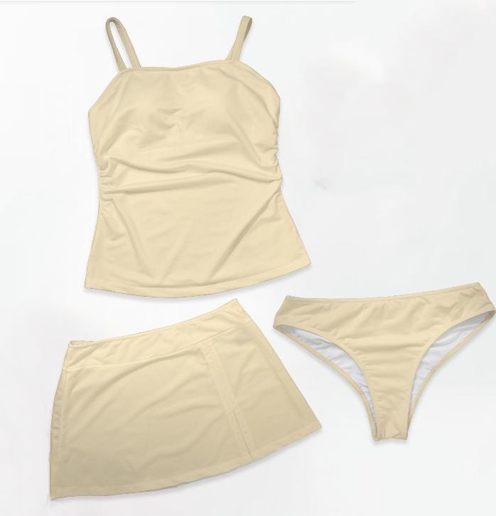 Buttermilk Retro Tankini Skirt 3-Piece Swim Set