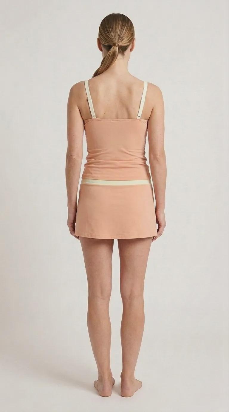 Blush Pink and Cream Retro Tankini Skirt 3-Piece Swim Set