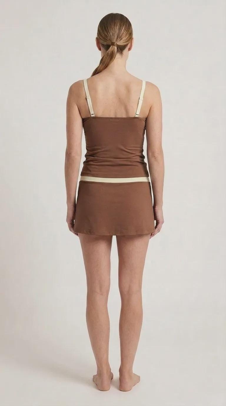 Chocolate Brown and Cream Retro Tankini Skirt 3-Piece Swim Set