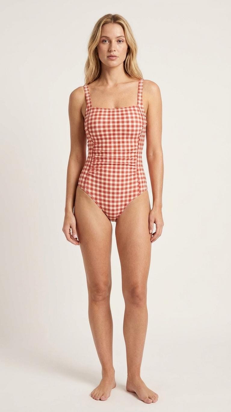 Coquette Vintage Pin-Up Gingham Checker One-Piece Swimsuit, Red & Other Colours