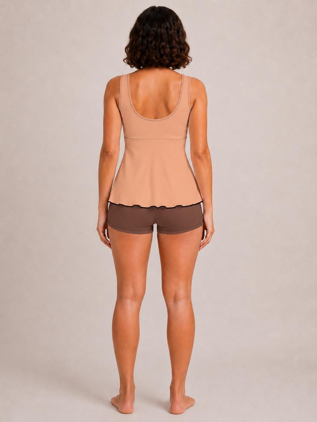 Drawstring Tankini Two-Piece Swimsuit with Boyshort Bottoms, Rose Brown