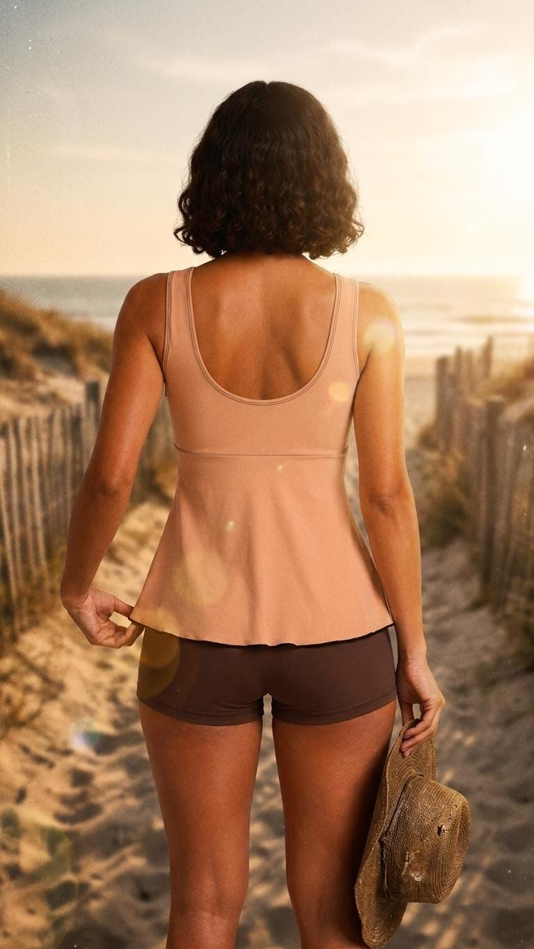 Drawstring Tankini Two-Piece Swimsuit with Boyshort Bottoms, Rose Brown