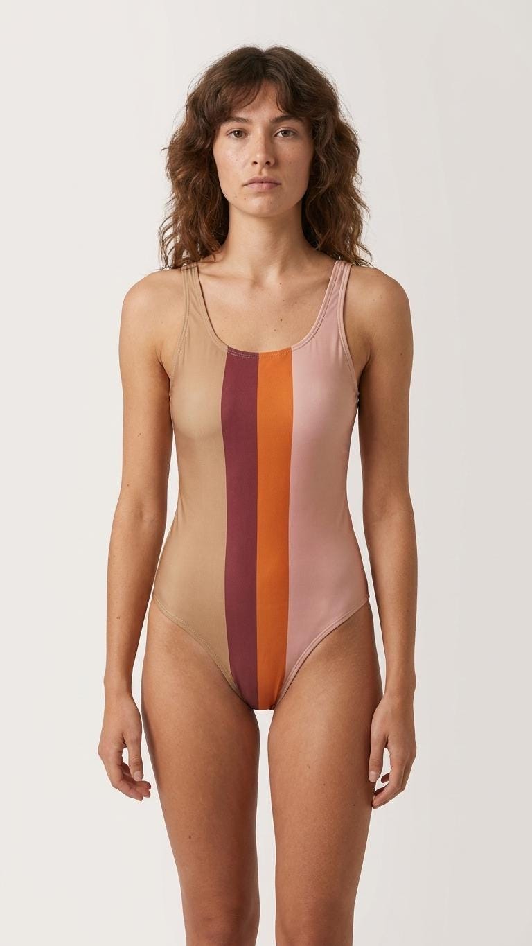 1970s-Inspired Retro One-Piece Swimsuit, Classic Bathing Suit, Scoop Back, S-2XL, Earthy Browns