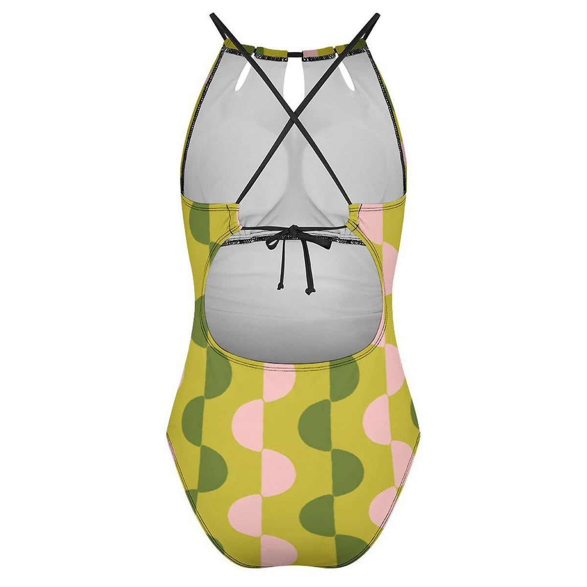 Halter Keyhole Cut-Out One-Piece Swimsuit, Lace-Up Back, Ruching, Mod Green