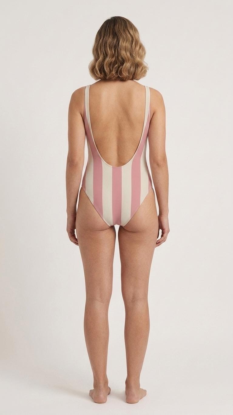Cream & Pink Striped One Piece Swimsuit - Coastal Bathing Suit - Retro Summer Swimwear - Vintage-Inspired One-Piece