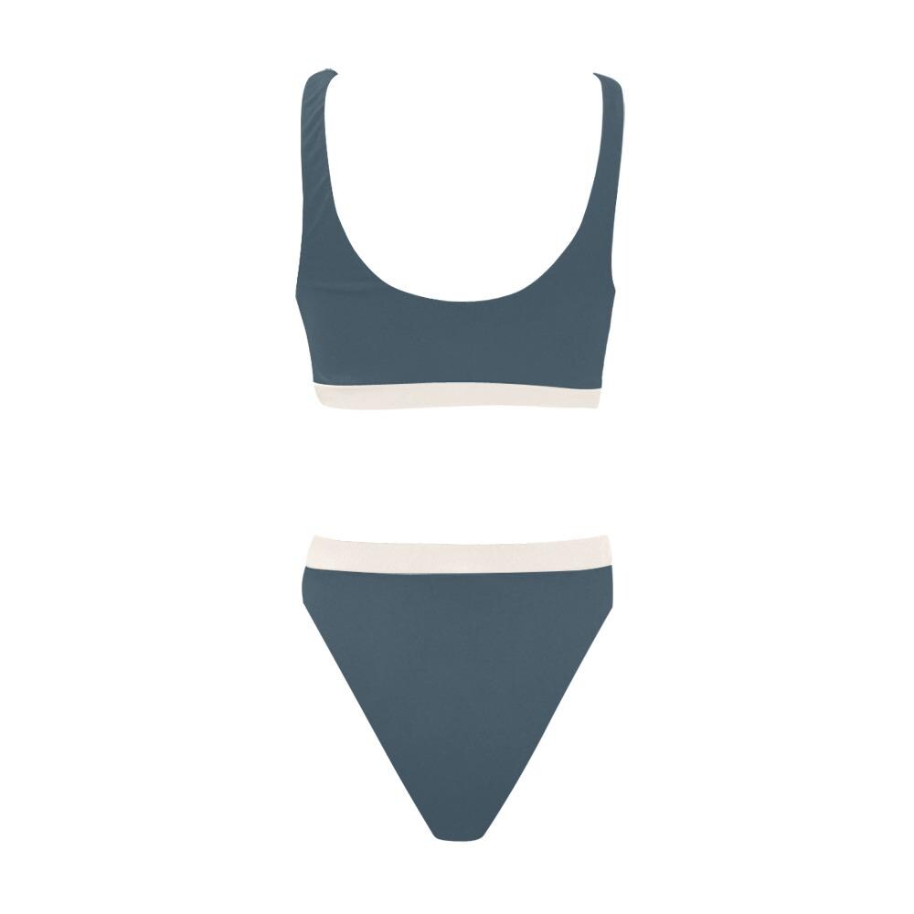 Blue and White Sporty Classic Bikini – High-Waist High-Leg Swimsuit, Scoop-Neck Crop-Top