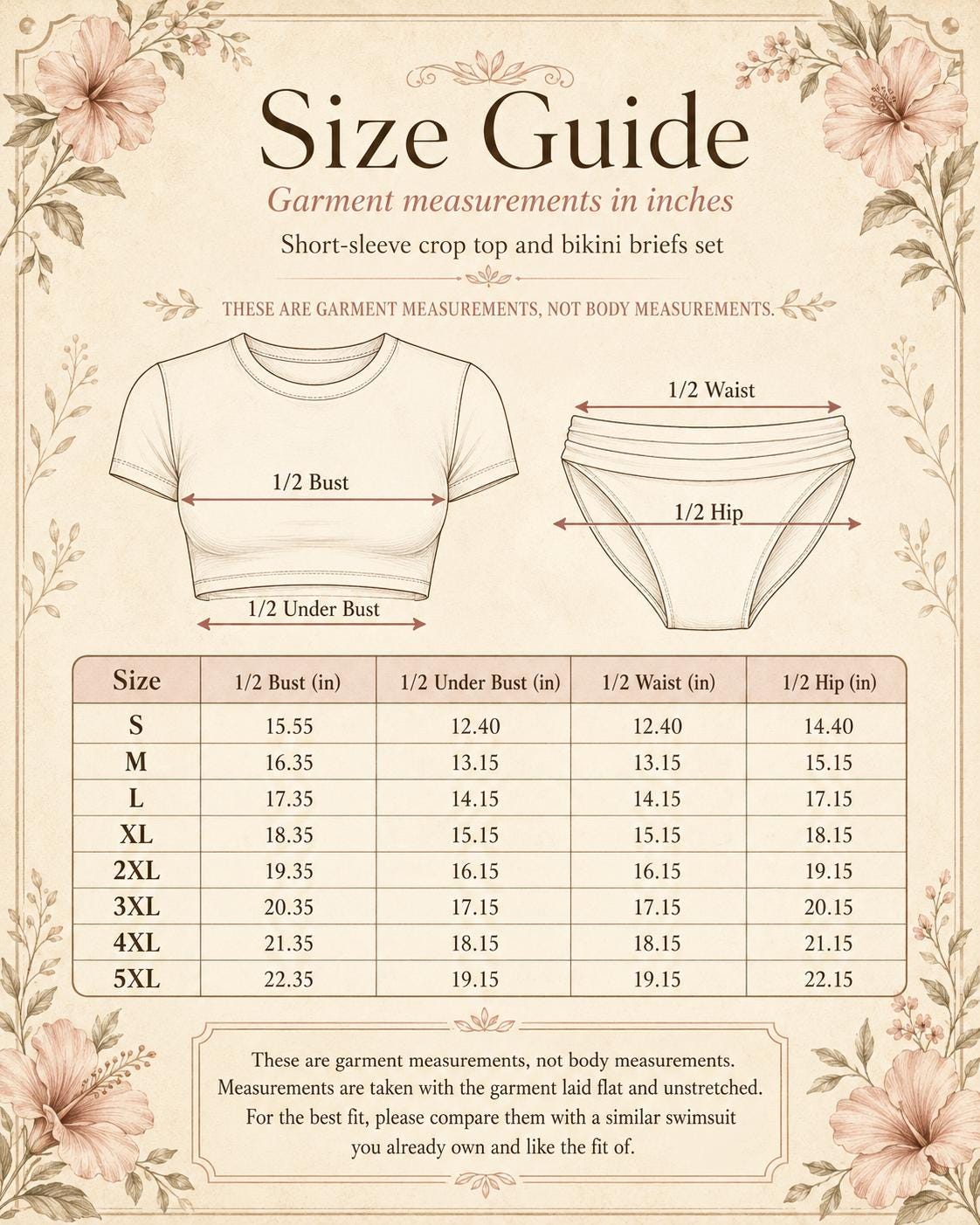 Swim Shirt Bikini with Ruched Detail | Crop-Top Rash-Guard Retro Florals Swimsuit Set