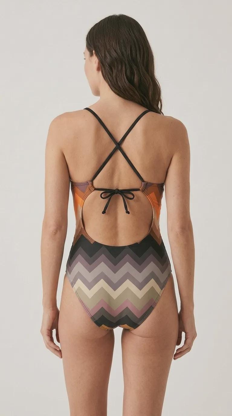 Halter Keyhole Cut-Out One-Piece Swimsuit, Lace-Up Back & Tummy Control, Retro Chevron