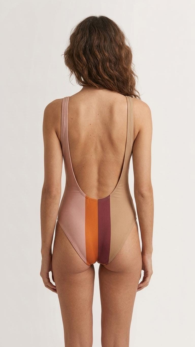 1970s-Inspired Retro One-Piece Swimsuit, Classic Bathing Suit, Scoop Back, S-2XL, Earthy Browns