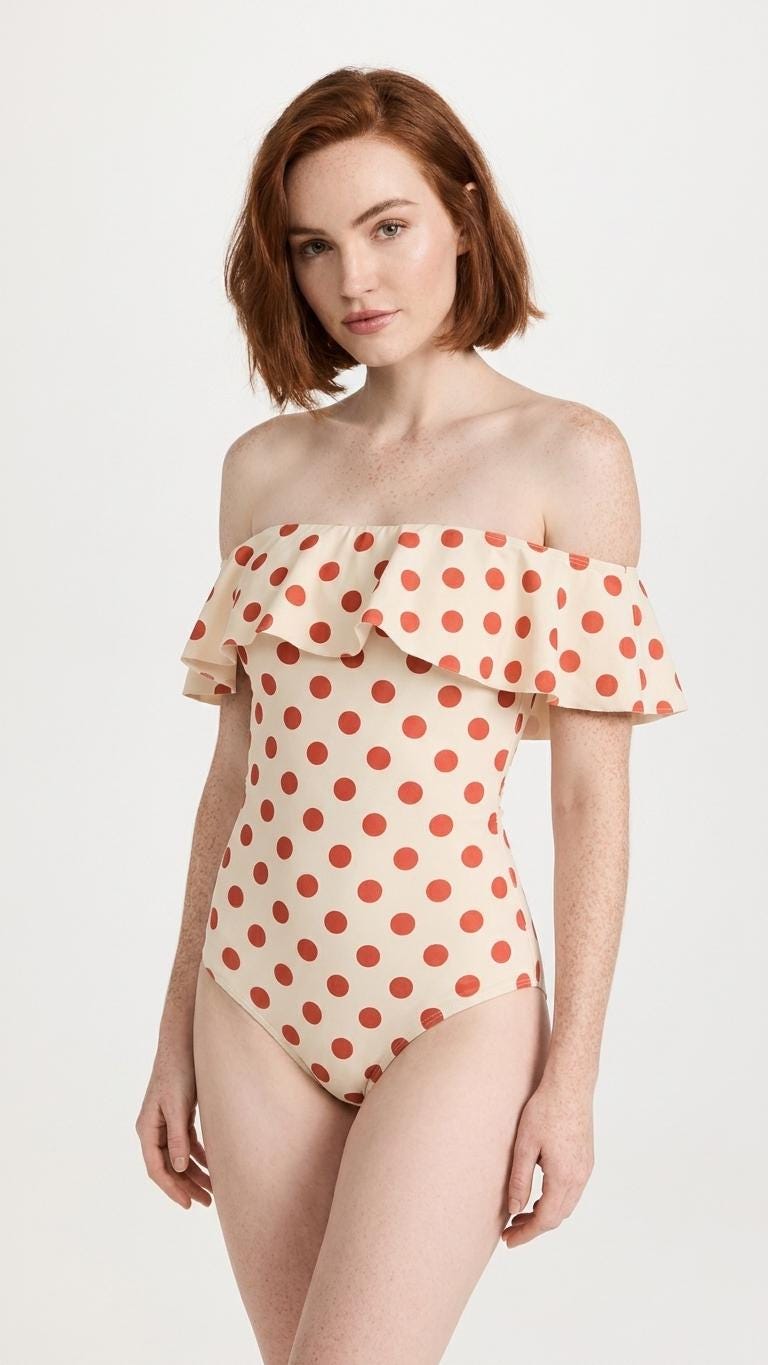 Red Polka Dot Swimsuit – Retro Off Shoulder Ruffle One Piece