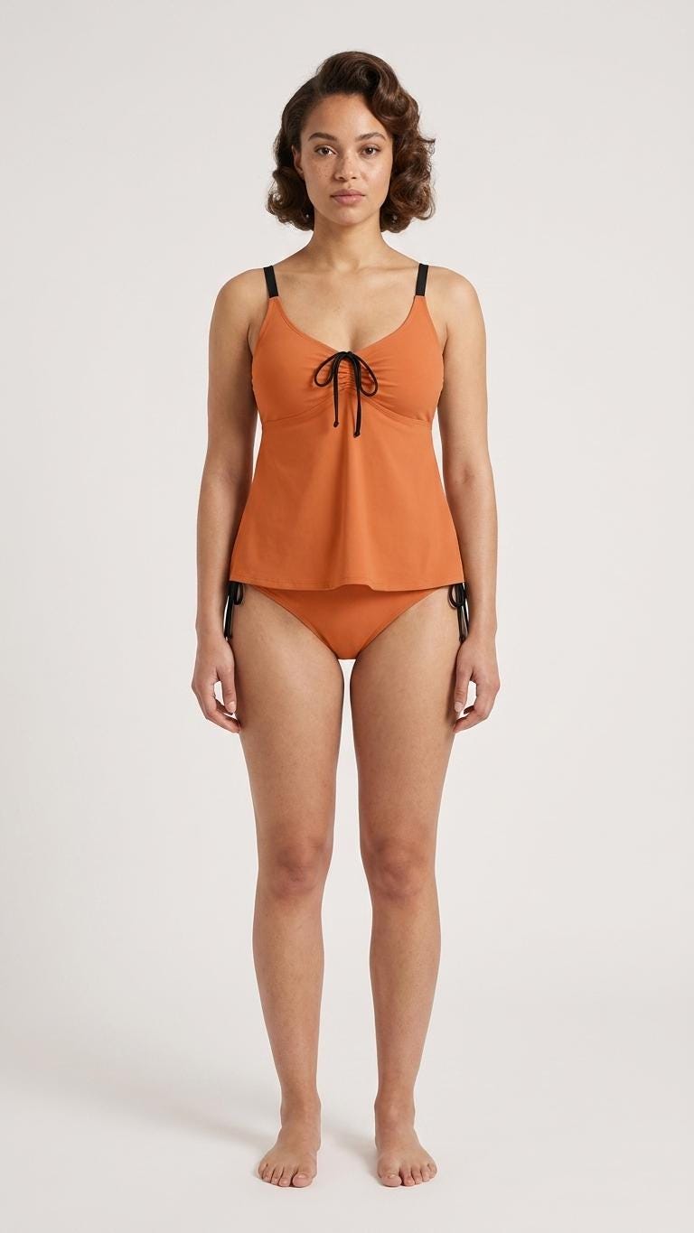 Orange Adjustable Drawstring Tankini Swim Dress | Split Two-Piece Retro Swimsuit