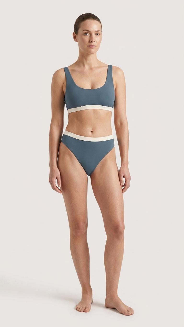 Blue and White Sporty Classic Bikini – High-Waist High-Leg Swimsuit, Scoop-Neck Crop-Top