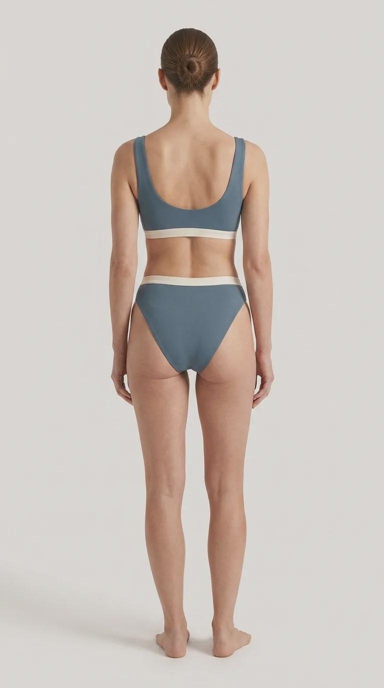Blue and White Sporty Classic Bikini – High-Waist High-Leg Swimsuit, Scoop-Neck Crop-Top