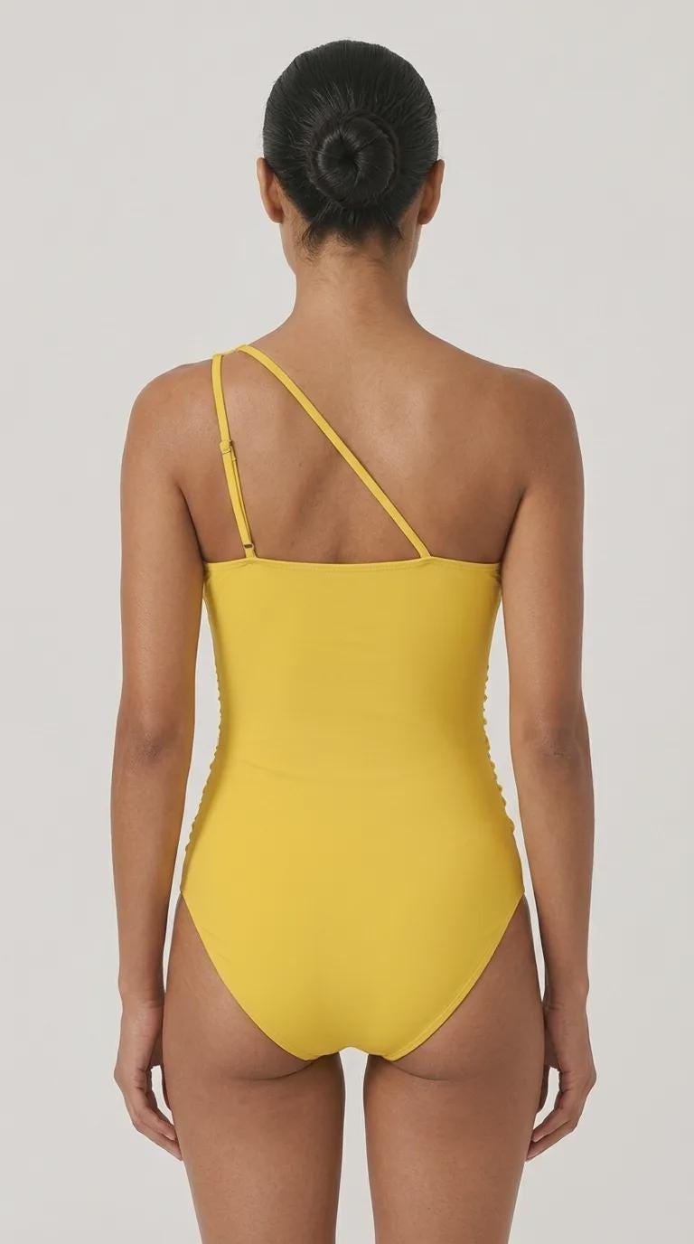 Retro One Shoulder Ruched Swimsuit with Keyhole Strap, Vintage-Inspired One-Piece, Yellow