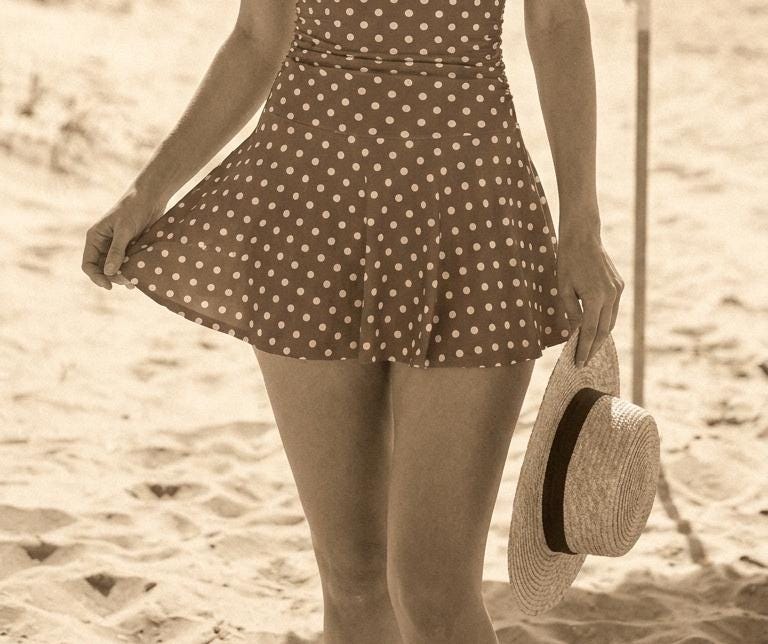 Retro Pleated Swim Dress with Matching Bottoms, Vintage-Inspired Modest Tankini, Red Polka-Dot