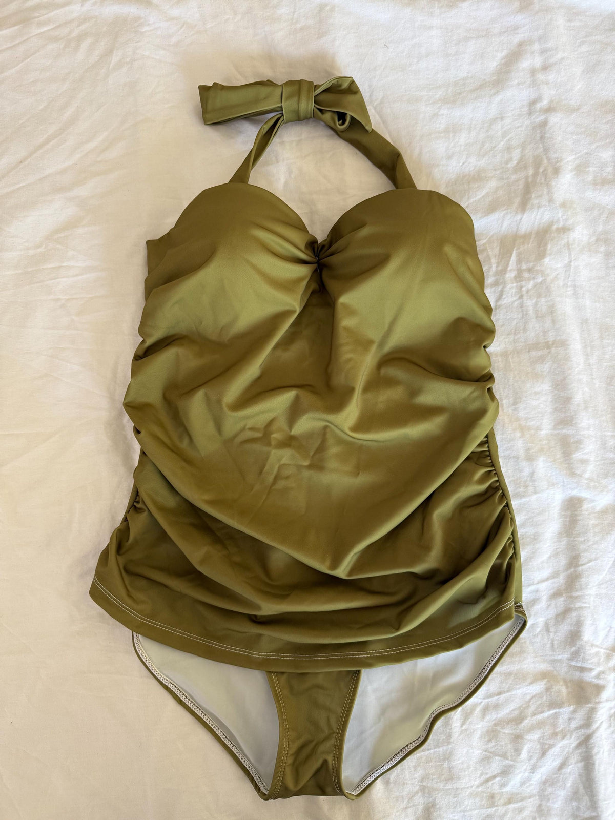 Olive Green Halter One-Piece Swimsuit, Retro Pin Up Swimwear