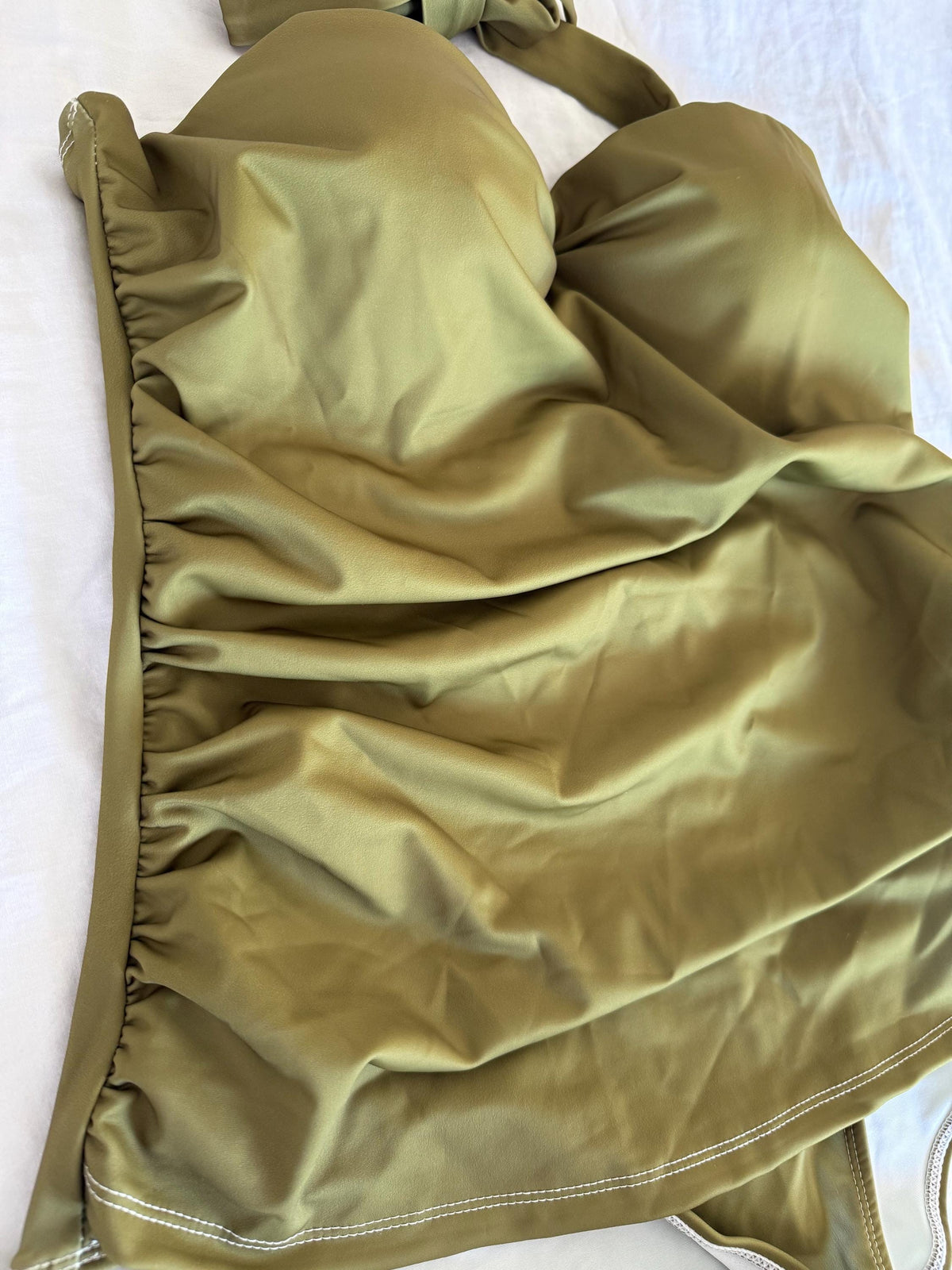 Olive Green Halter One-Piece Swimsuit, Retro Pin Up Swimwear