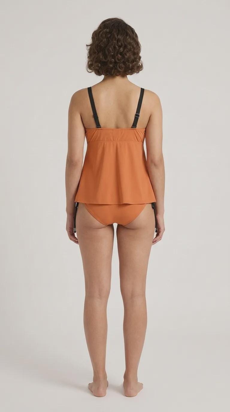 Orange Adjustable Drawstring Tankini Swim Dress | Split Two-Piece Retro Swimsuit