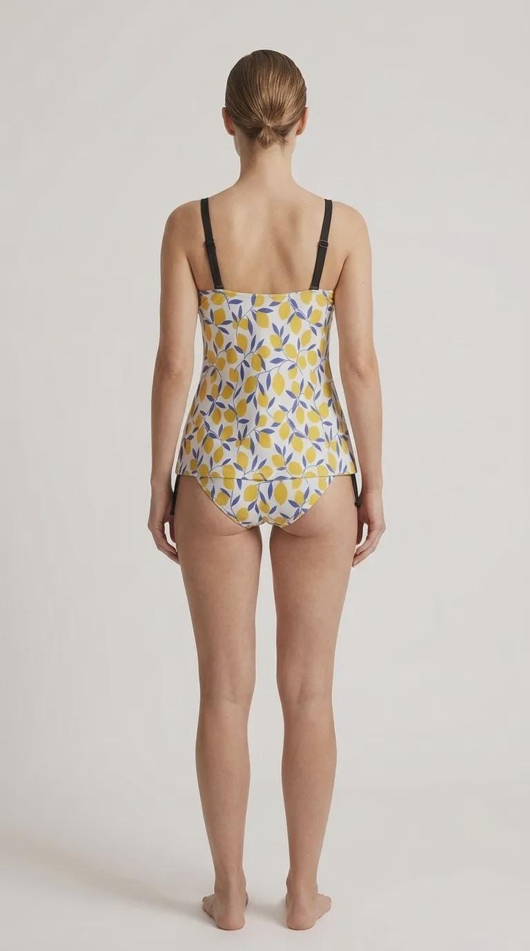Mediterranean Lemons Adjustable Drawstring Tankini Swim Dress | Split Two-Piece Retro Swimsuit