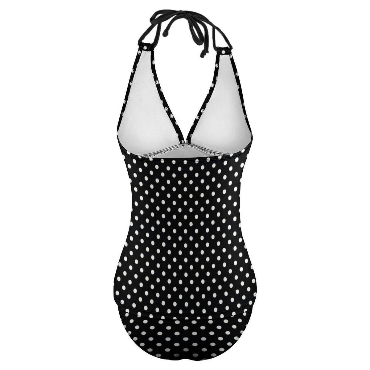 Retro Chic Classic Active Split Surf Tankini Swimsuit - Black Polka Dot