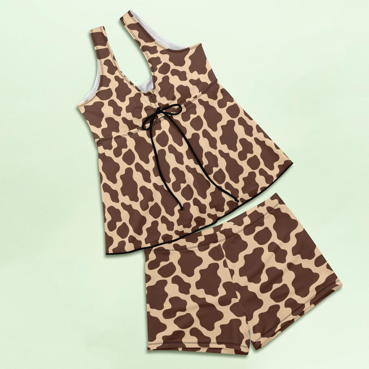 Drawstring Tankini Two-Piece Swimsuit with Boyshort Bottoms, 1970s Brown Cowhide