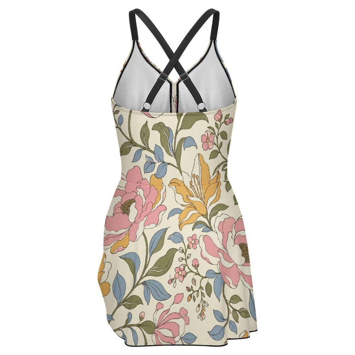 Retro Swim Dress, Integrated Bottoms & Adjustable Straps, Vintage-Inspired Modest One-Piece Romper, Florals