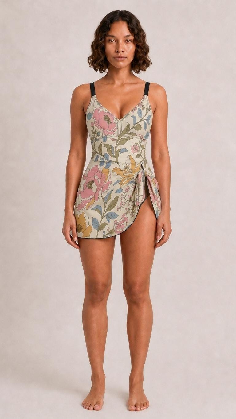 Retro Swim Dress, Integrated Bottoms & Adjustable Straps, Vintage-Inspired Modest One-Piece Romper, Florals