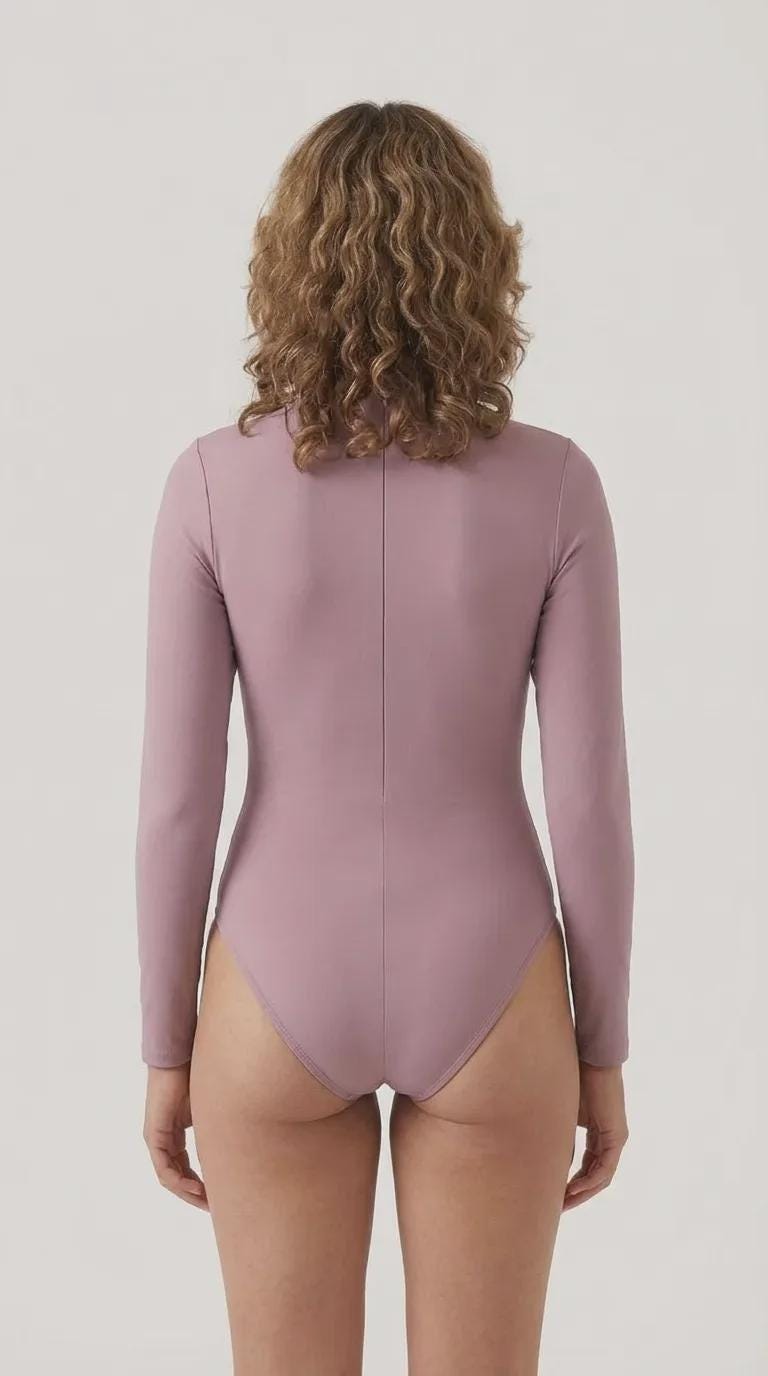 Retro Long-Sleeve One-Piece Swimsuit - Back Zipper - Lightweight - Soft Chest Pads - Lavender