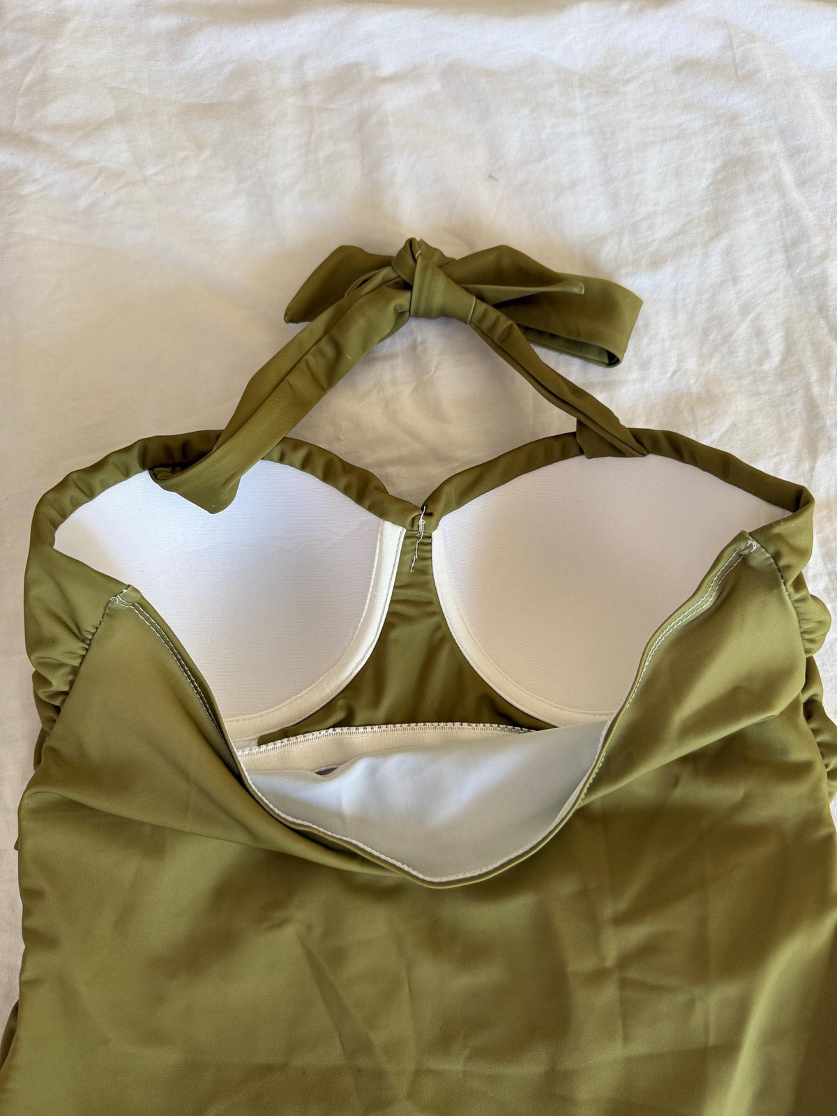 Olive Green Halter One-Piece Swimsuit, Retro Pin Up Swimwear