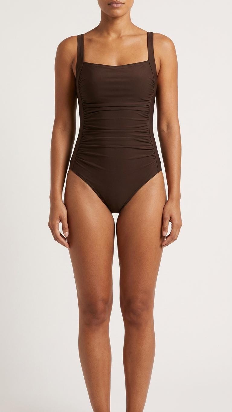 Retro Ruched Supportive Lined One-Piece Swimsuit, Espresso Brown
