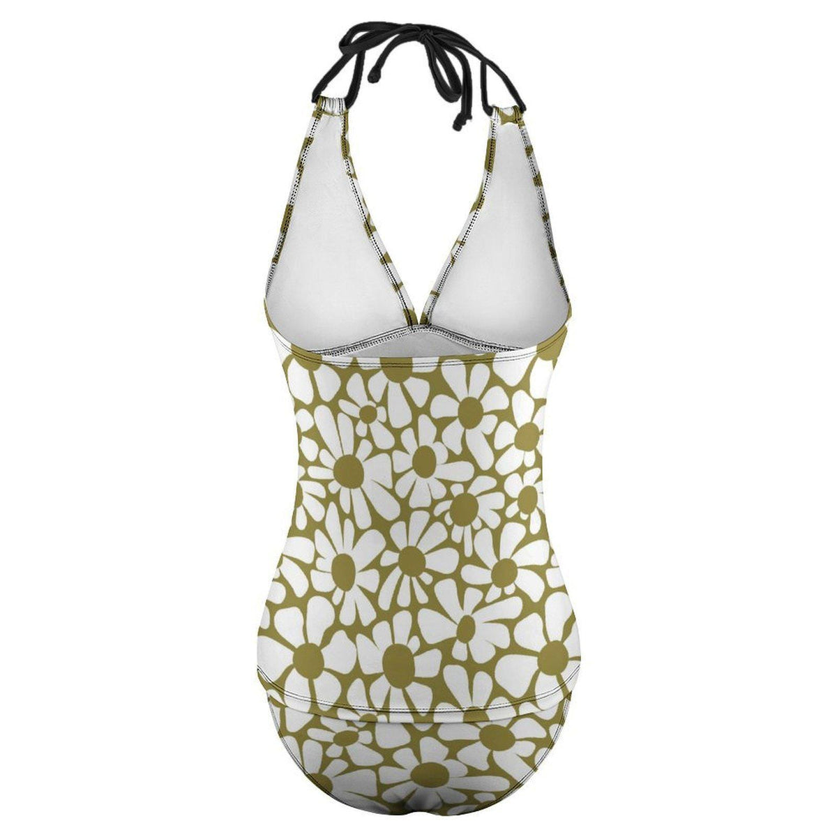 Retro Chic Classic Active Split Surf Tankini Swimsuit - Olive Green Vintage Florals