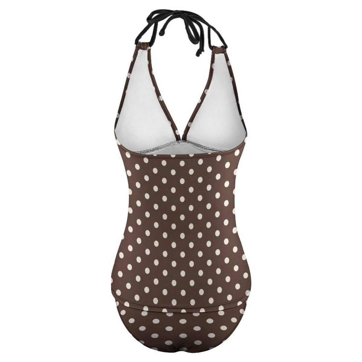 Retro Chic Classic Active Split Surf Tankini Swimsuit - Brown Polka Dot