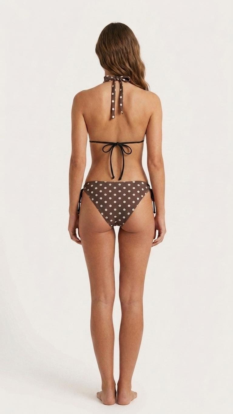 Brown Polka Dot Triangle Bikini Set – Festival Swimwear with Halter Top – Retro Beach Style