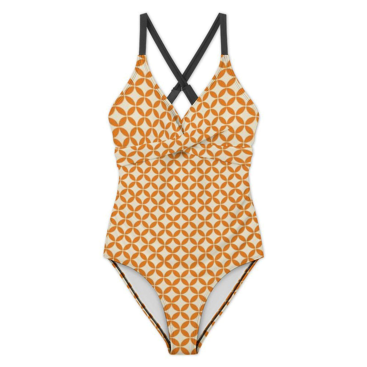 Retro One-Piece Swimsuit, Ruched Wrap-Front Bathing Suit, Backless Cross Strap Swimwear, Vintage-Inspired Swimsuit