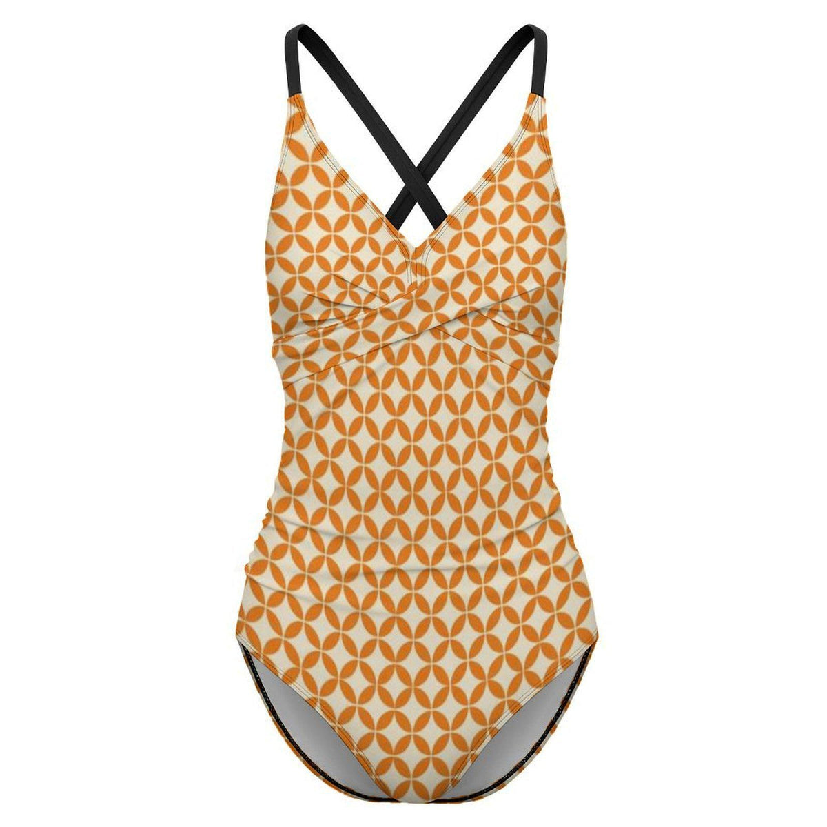 Retro One-Piece Swimsuit, Ruched Wrap-Front Bathing Suit, Backless Cross Strap Swimwear, Vintage-Inspired Swimsuit