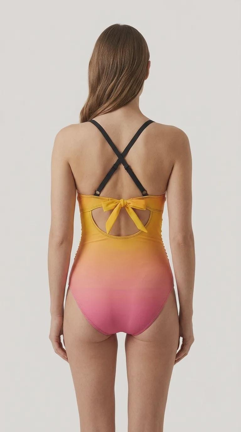 Retro One-Piece Swimsuit, Ruched Wrap-Front Bathing Suit, Cross Strap Swimwear, Sunset Gradient