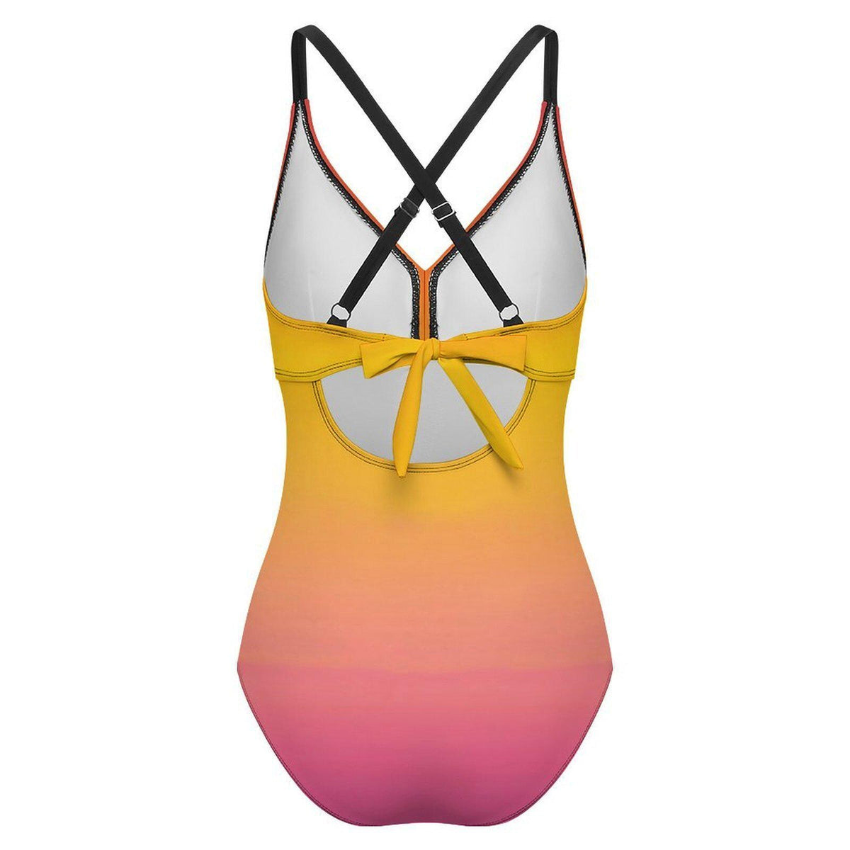 Retro One-Piece Swimsuit, Ruched Wrap-Front Bathing Suit, Cross Strap Swimwear, Sunset Gradient